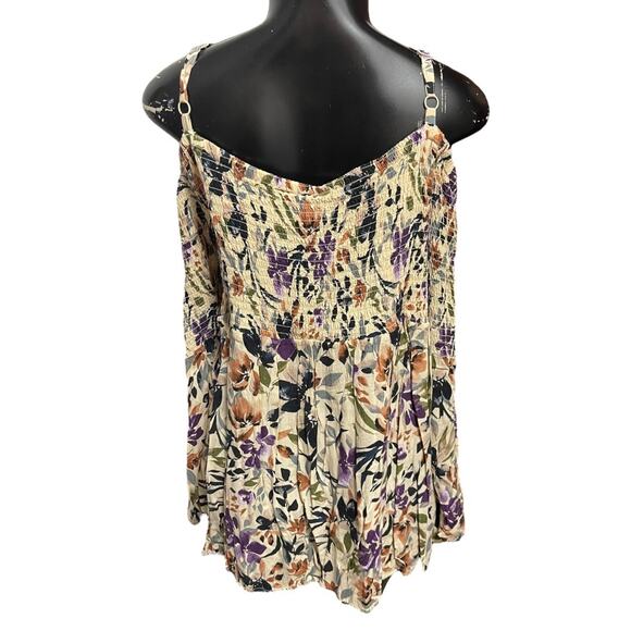 3X Torrid Smocked Cold Shoulder Floral Womens Top Shirt Challis - Picture 6 of 12